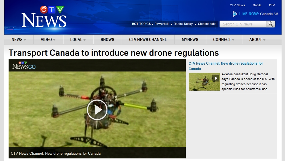 CTV Article on New Transport Canada “Drone” Reg